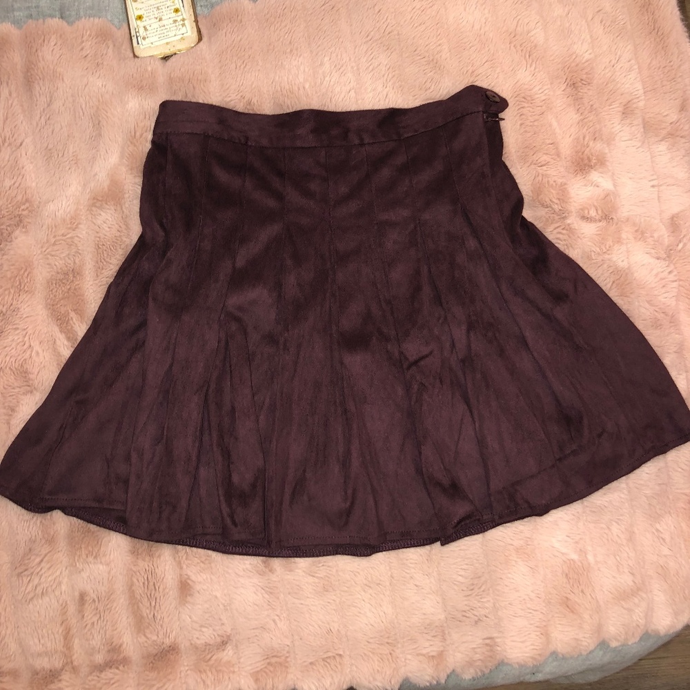 Suede Burgundy Pleated Skirt